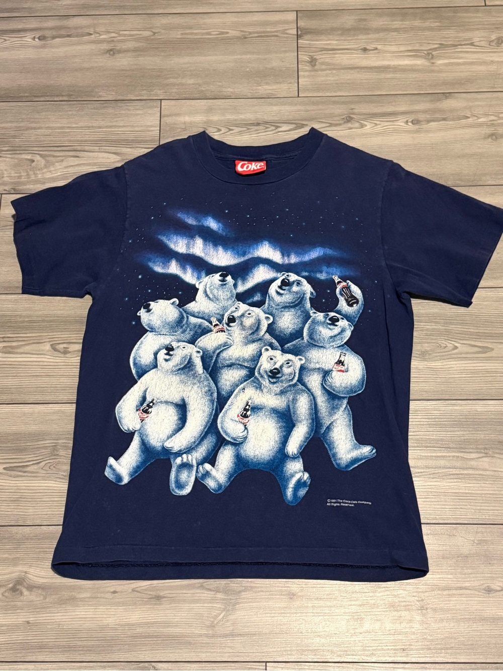 1994 Vintage Single stitch Coke Polar Bear Graphic Short Sleeve Tee - Navy